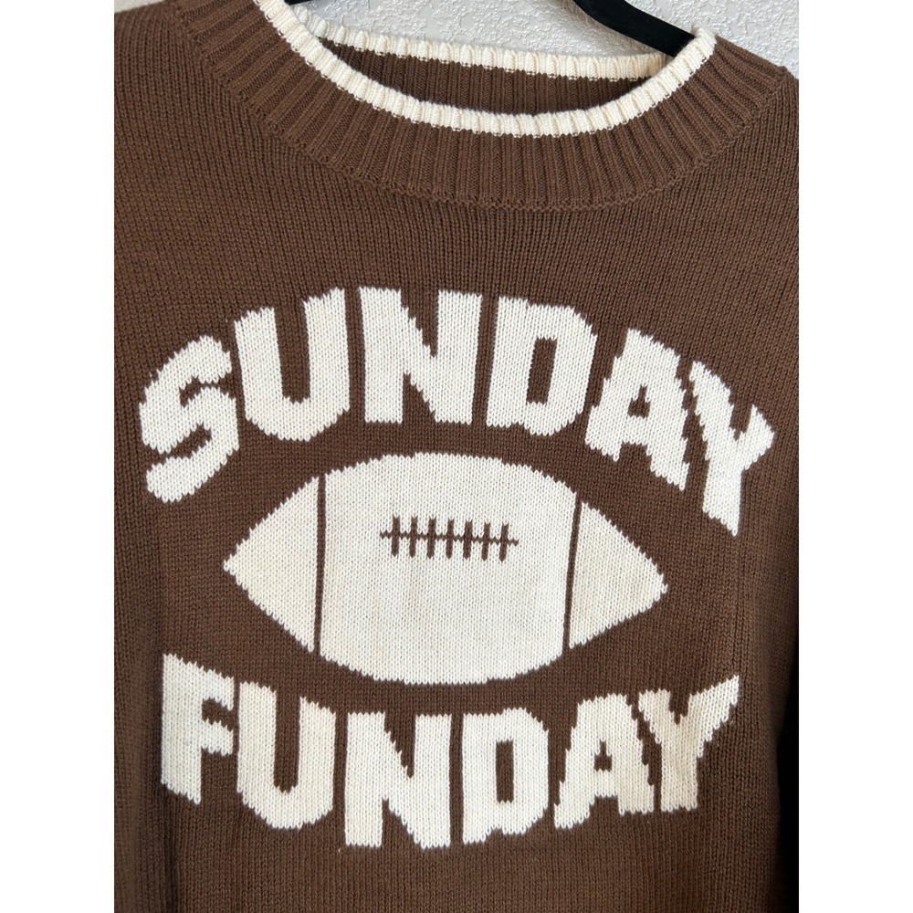 Jessica Simpson Women's Brown Sunday Funday Football Graphic Cropped Sweater M - Picture 2 of 5